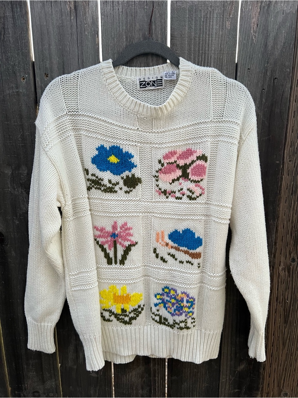 Vintage Floral Knit Pullover Sweater Design Zone Oversized Grandma Core Large